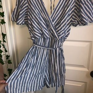Blue and White Striped Romper